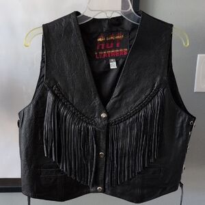 VTG Hot Leathers Black Fringe Vest. Size M.